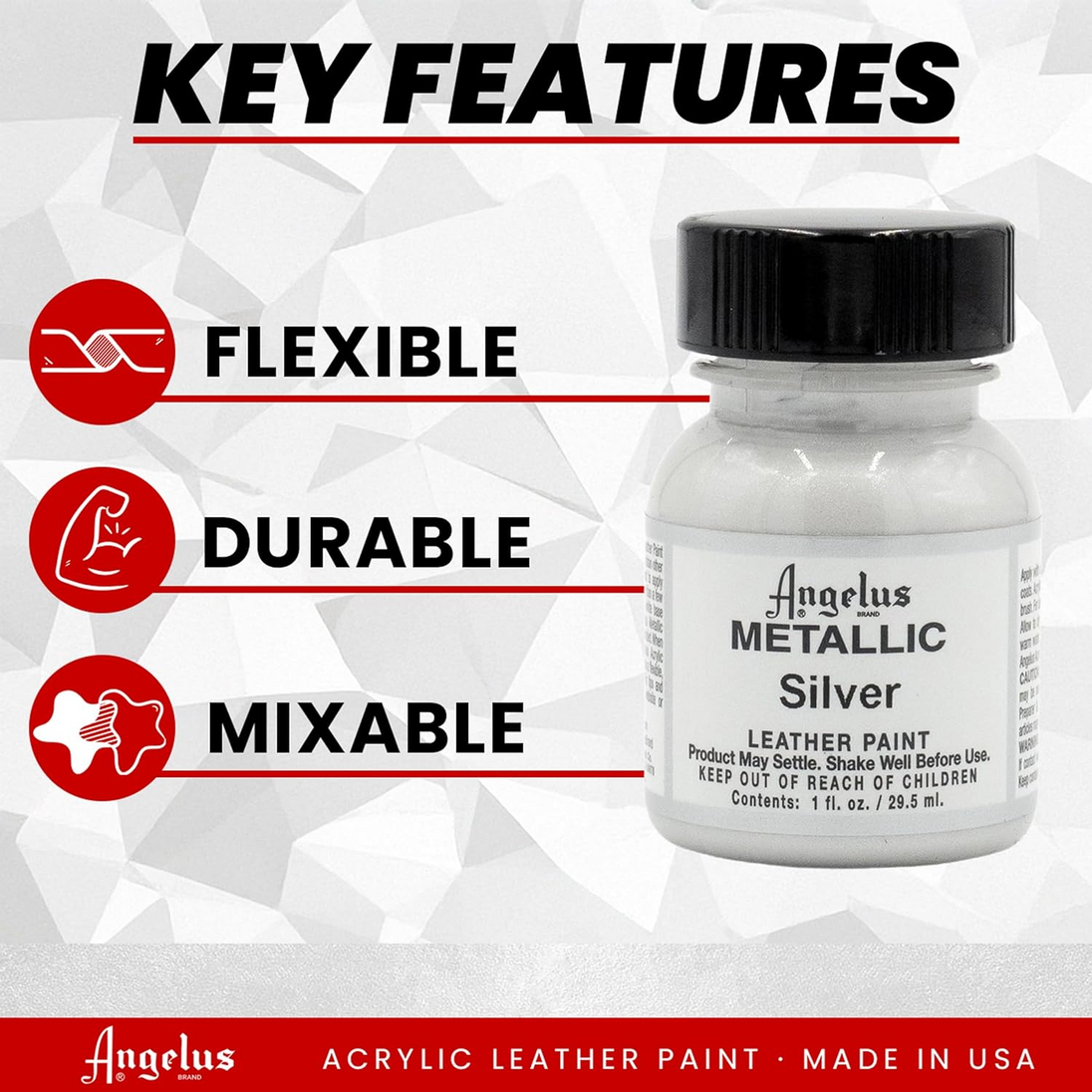 Angelus Silver 150 metallic paint 4oz bottle for larger custom projects