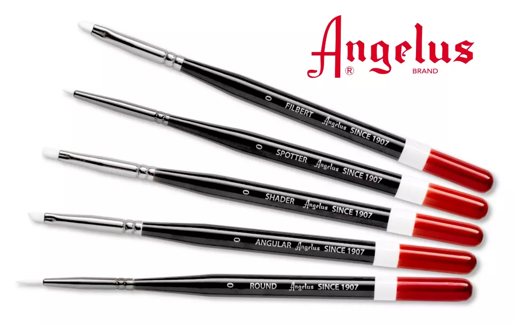 All five professional-grade brushes from the Angelus micro detail set crafted for optimal control in sneaker and leather painting
