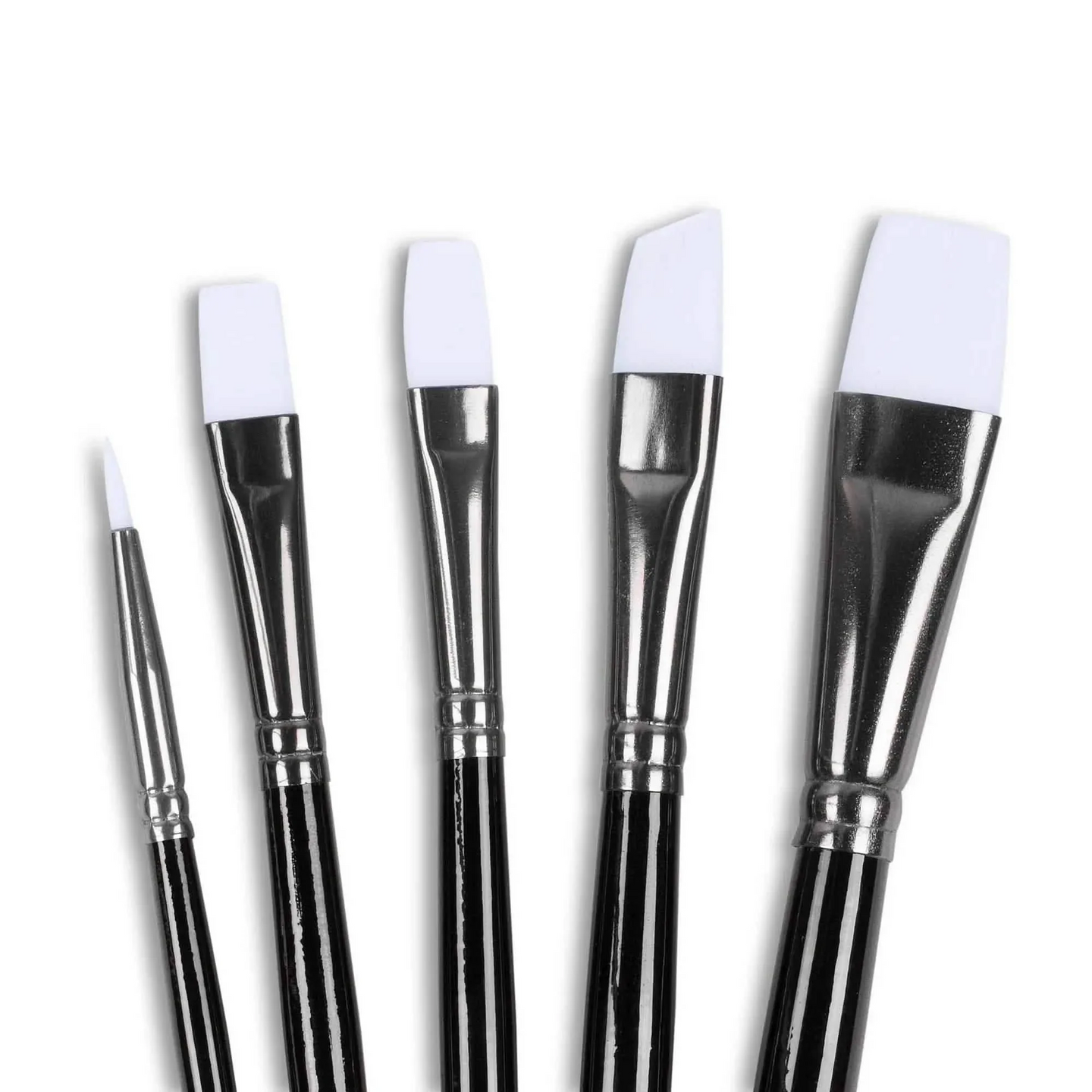 All five Angelus brushes from the set shown for different painting techniques on sneakers