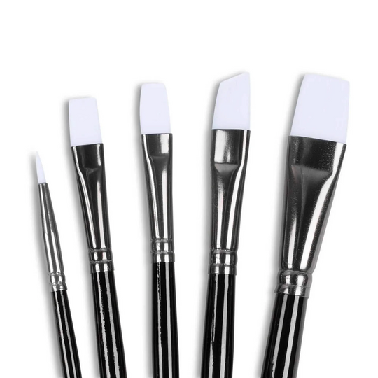 All five Angelus brushes from the set shown for different painting techniques on sneakers