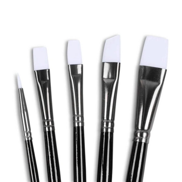 All five Angelus brushes from the set shown for different painting techniques on sneakers