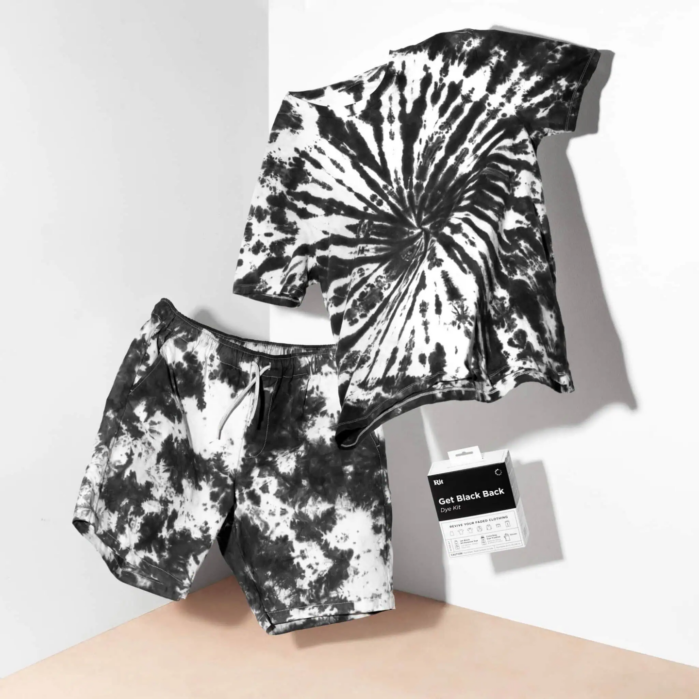 Rit Get Black Back Dye Kit helps mask minor stains and fading patterns on black fabrics