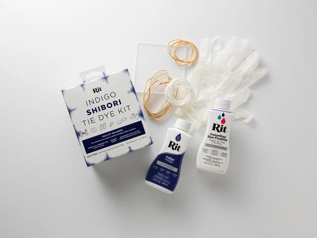 Rit Indigo Shibori Tie Dye Kit allows creation of multiple traditional Japanese folding and binding patterns