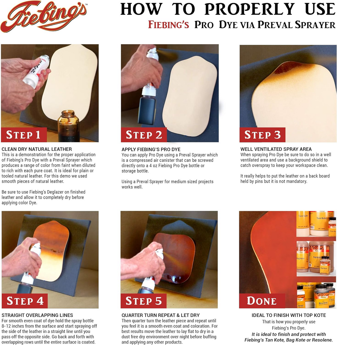 Fiebing's Pro Dye colour chart showing the comprehensive range of available shades