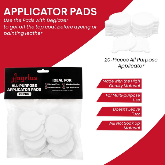 Multi-use Angelus applicator pads essential for applying preparer and conditioner in leather craft and shoe restoration projects