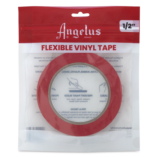 Angelus 1/2-inch narrow red vinyl tape for ultra-precise masking on intricate patterns and tight curves