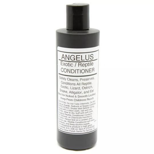 Specialized exotic leather formula gently cleaning and conditioning delicate reptile skins without damaging textures