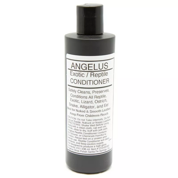 Specialized exotic leather formula gently cleaning and conditioning delicate reptile skins without damaging textures