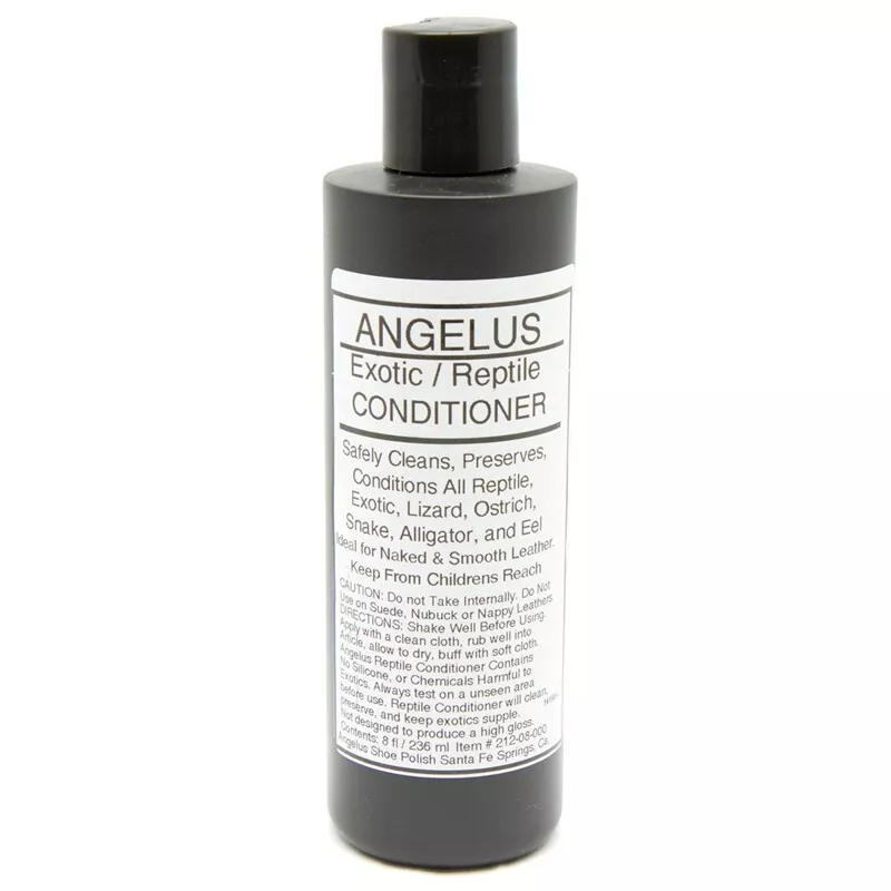 Specialized exotic leather formula gently cleaning and conditioning delicate reptile skins without damaging textures