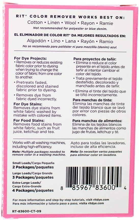 colour remover breaks down and removes most types of dye from fabrics