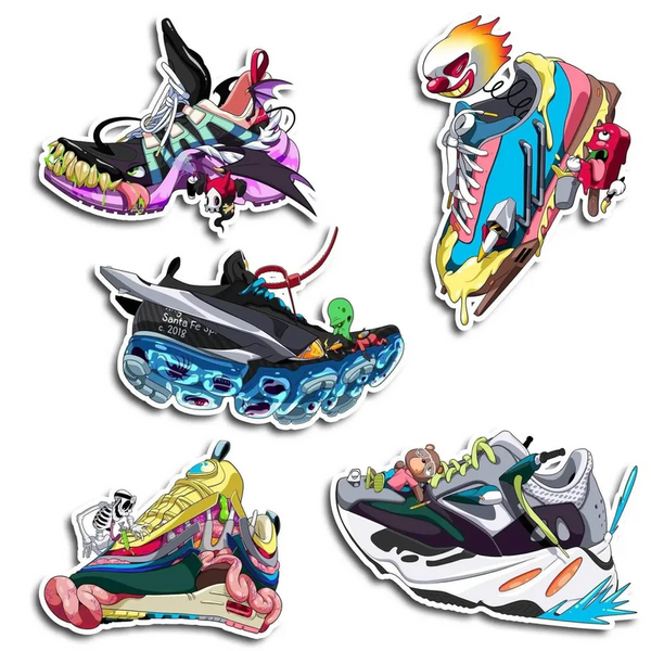 Angelus Sneaker Series sticker pack by artist McFlyyy featuring original footwear-inspired designs for sneaker enthusiasts
