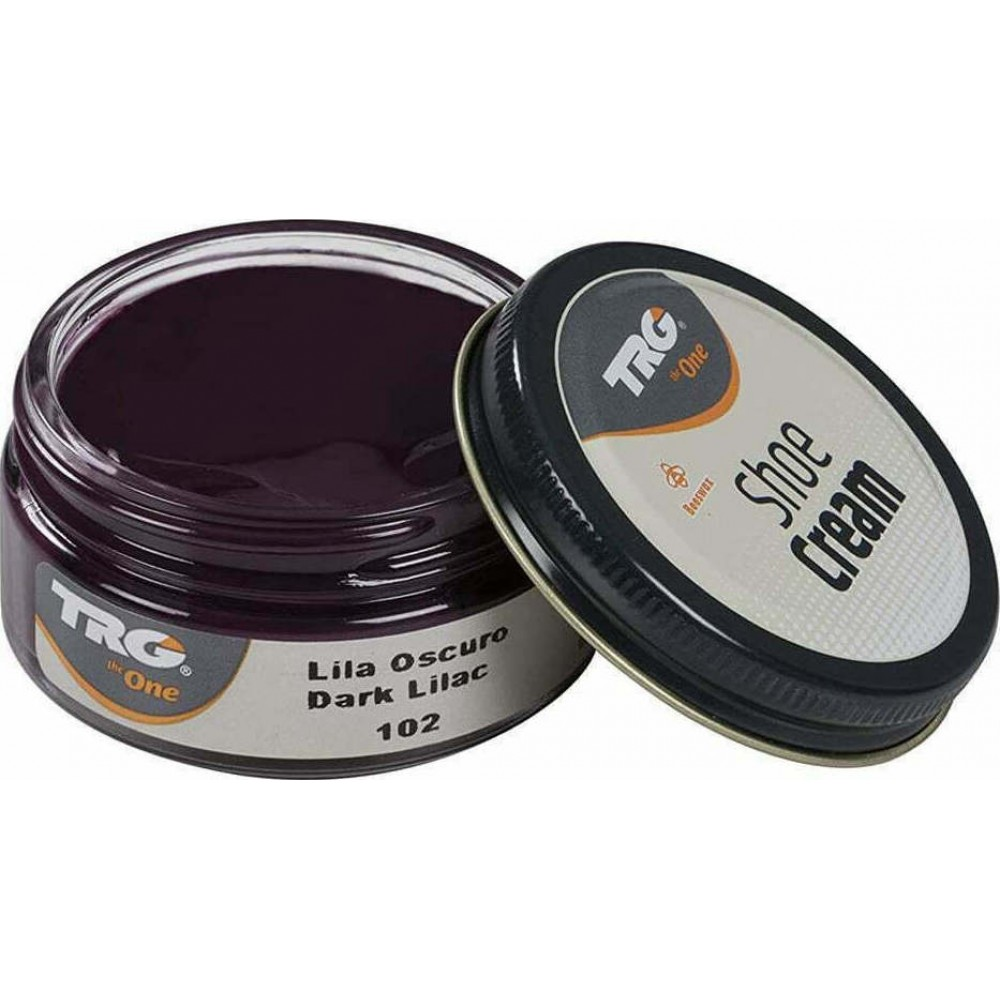 TRG professional shoe cream in Dark Lilac for leather conditioning and colour maintenance in a convenient 50ml dumpi jar