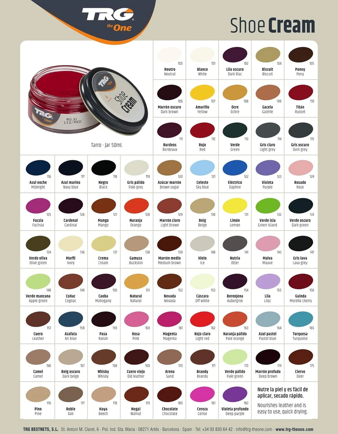 TRG professional shoe cream for leather conditioning and colour maintenance in a convenient 50ml dumpi jar container