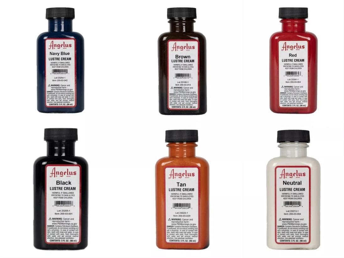 Water-based Angelus Lustre Cream preventing cracking and peeling while conditioning leather surfaces effectively