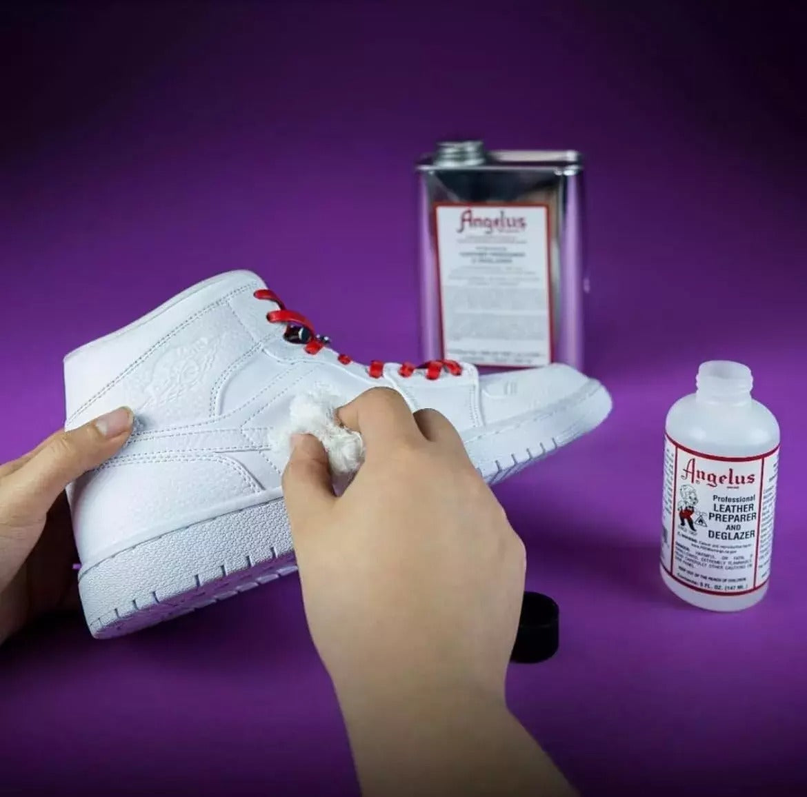 Achieve permanent custom sneaker designs with Angelus Leather Preparer Deglazer for optimum surface preparation