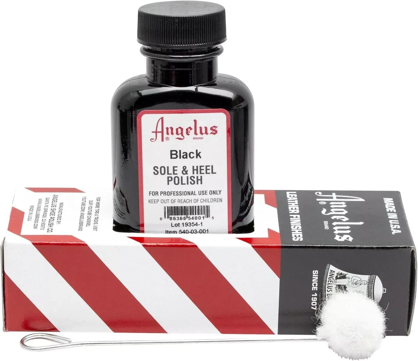 Angelus Black Sole & Heel Polish 3oz bottle for instant gloss finish on black leather shoe edges