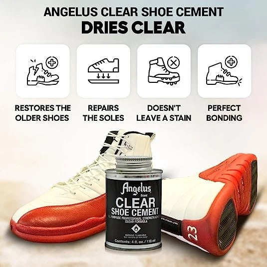 Angelus Clear Shoe Cement 4oz professional strength adhesive for durable repairs on footwear and leather goods
