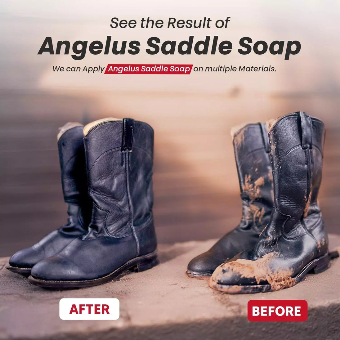 Angelus Saddle Soap from tub working into leather to remove dirt while preventing drying and cracking