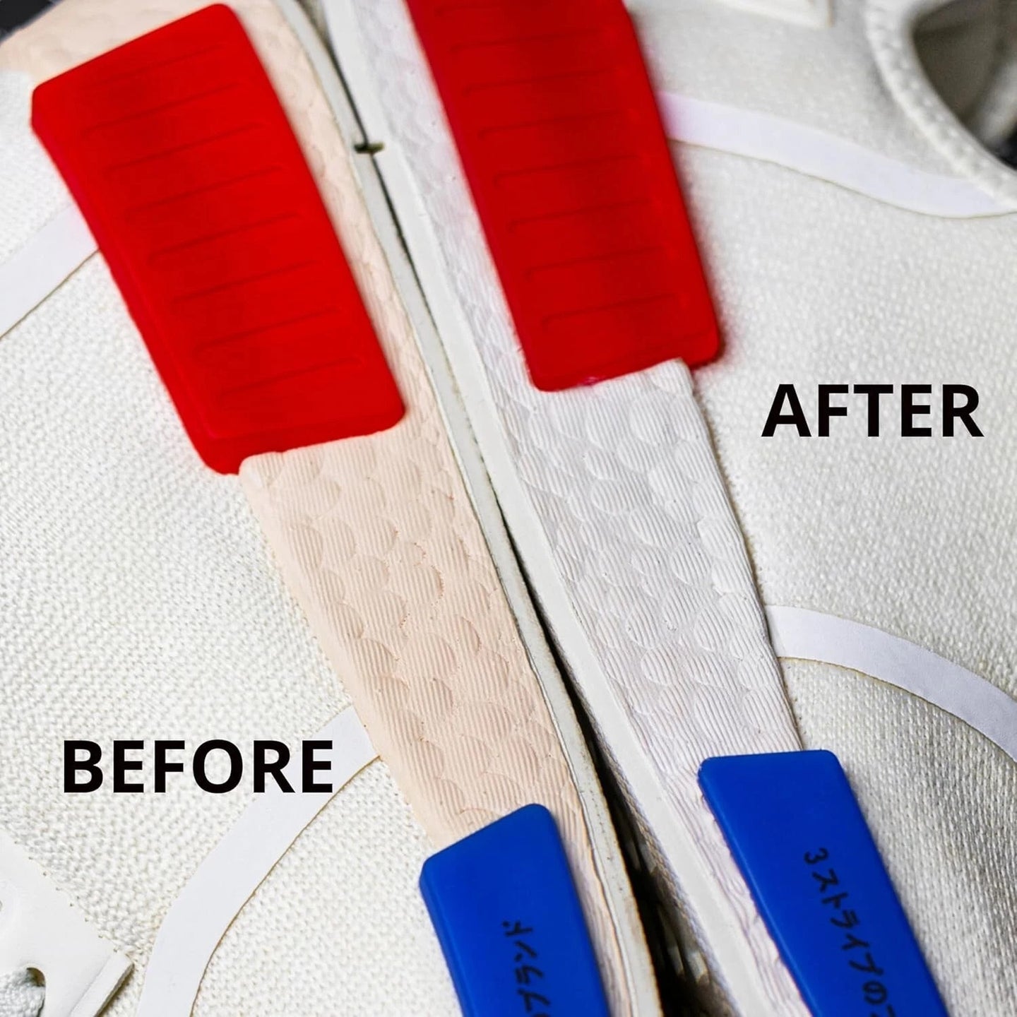Detailed view of Bright White Angelus Midsole Colour covering stains and restoring original sneaker sole whiteness