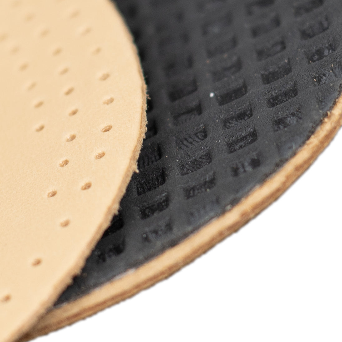 Half-length view of women's leather insole showing construction quality