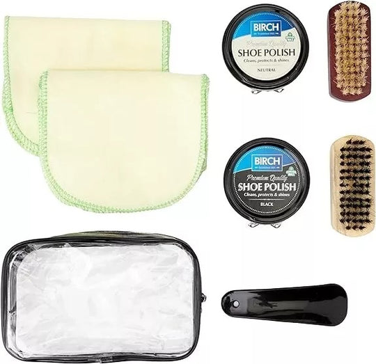 complete BIRCH shoe care kit features quality polishes brushes and tools for best results