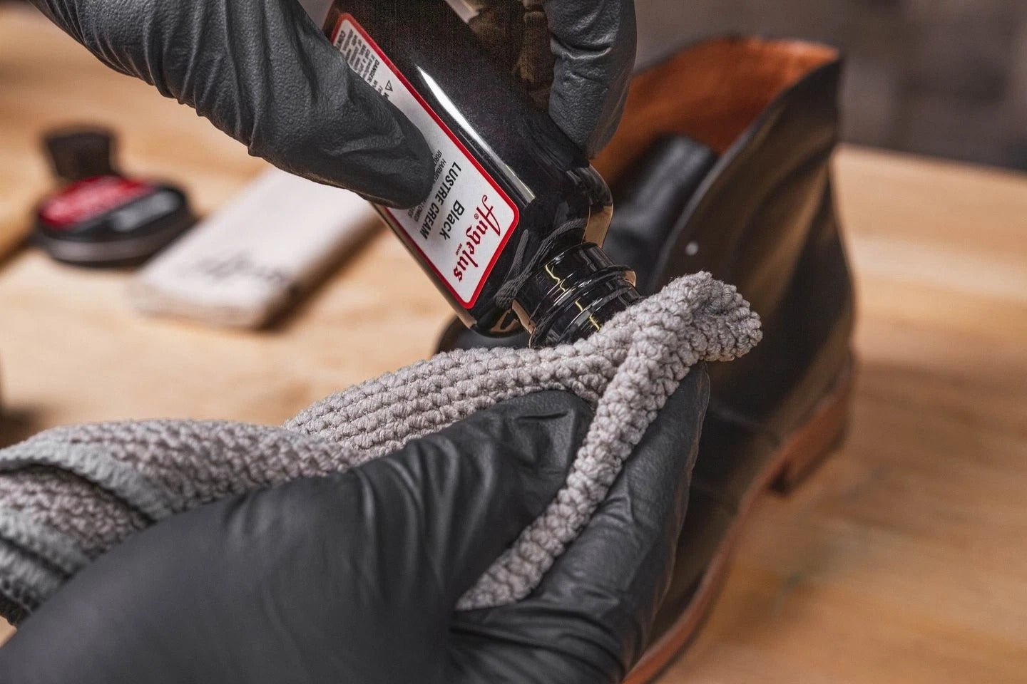 Angelus Lustre Cream maintaining leather's natural flexibility while offering durable conditioning benefits