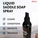 Close-up of Angelus Liquid Saddle Soap spray application on leather boots cleaning and polishing simultaneously