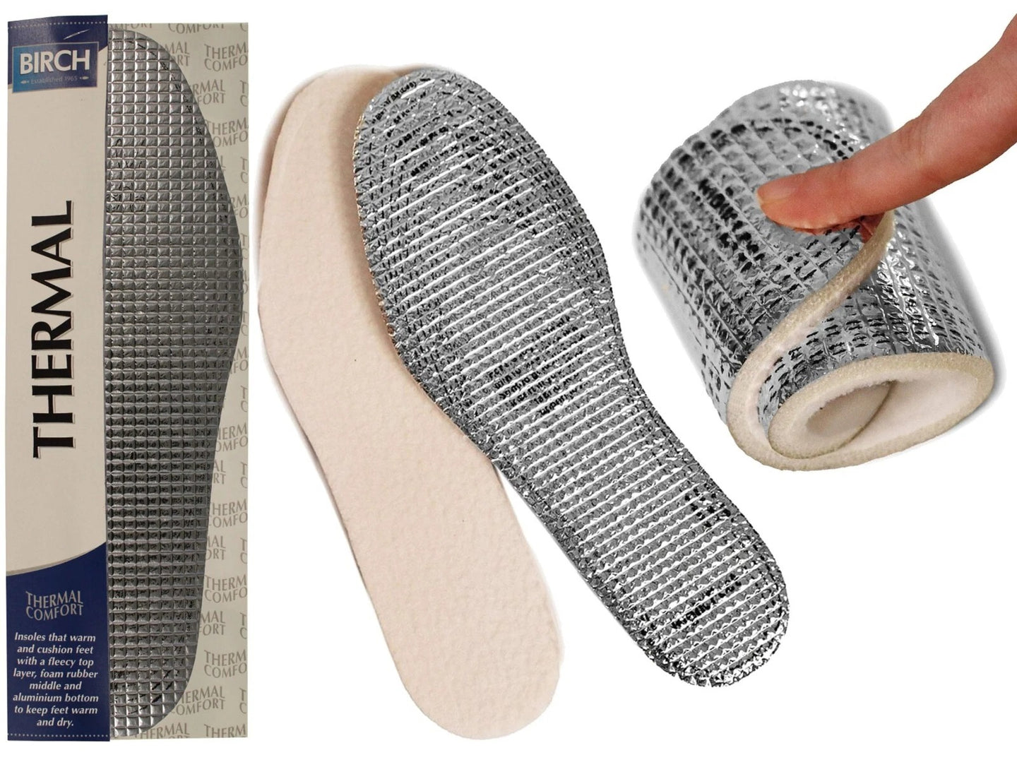 versatile BIRCH thermal insoles can be trimmed to fit offering advanced warmth and comfort in cold conditions