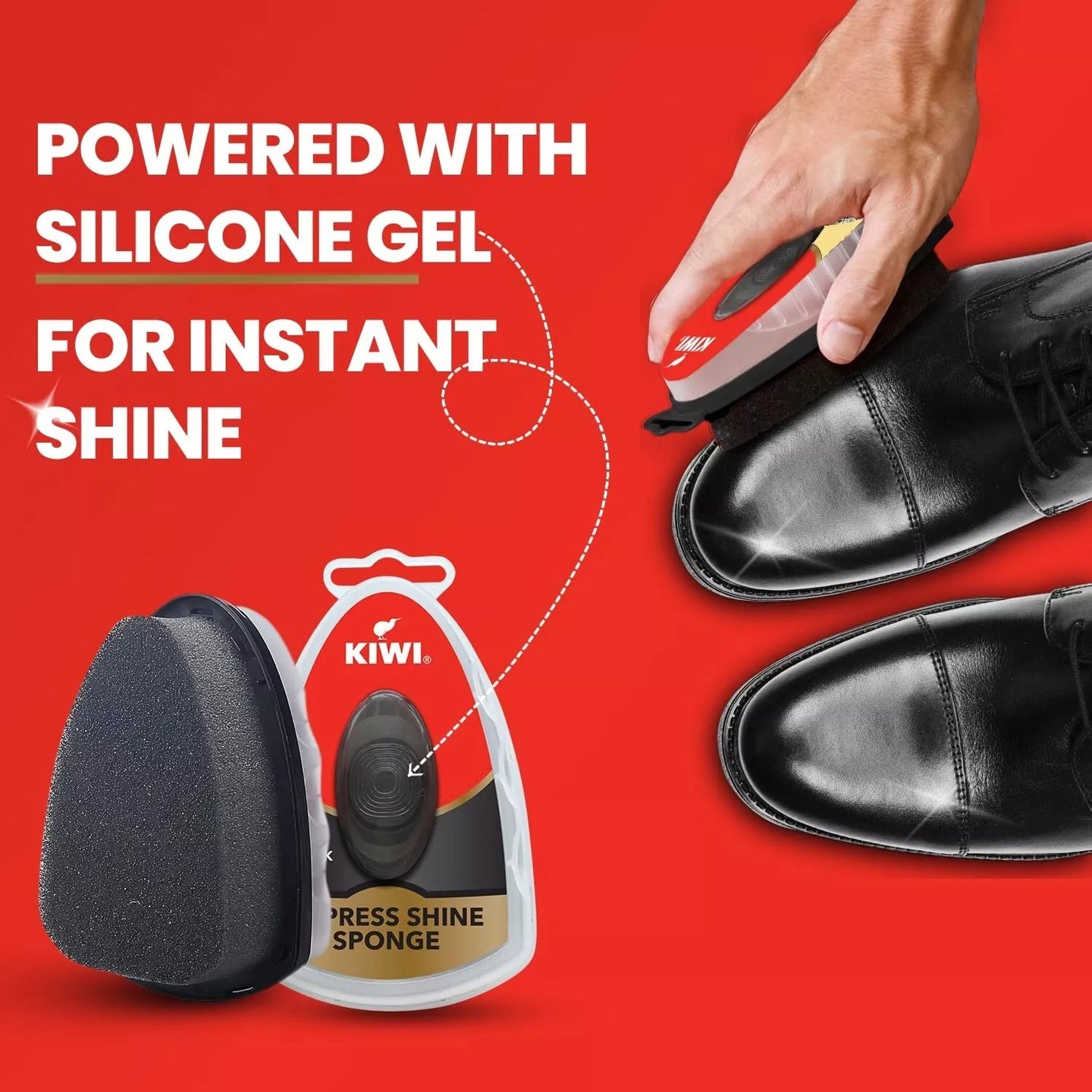 Kiwi Express Shine Sponge offers portable shoe shine solution for desks cars and travel use with easy wipe-on application