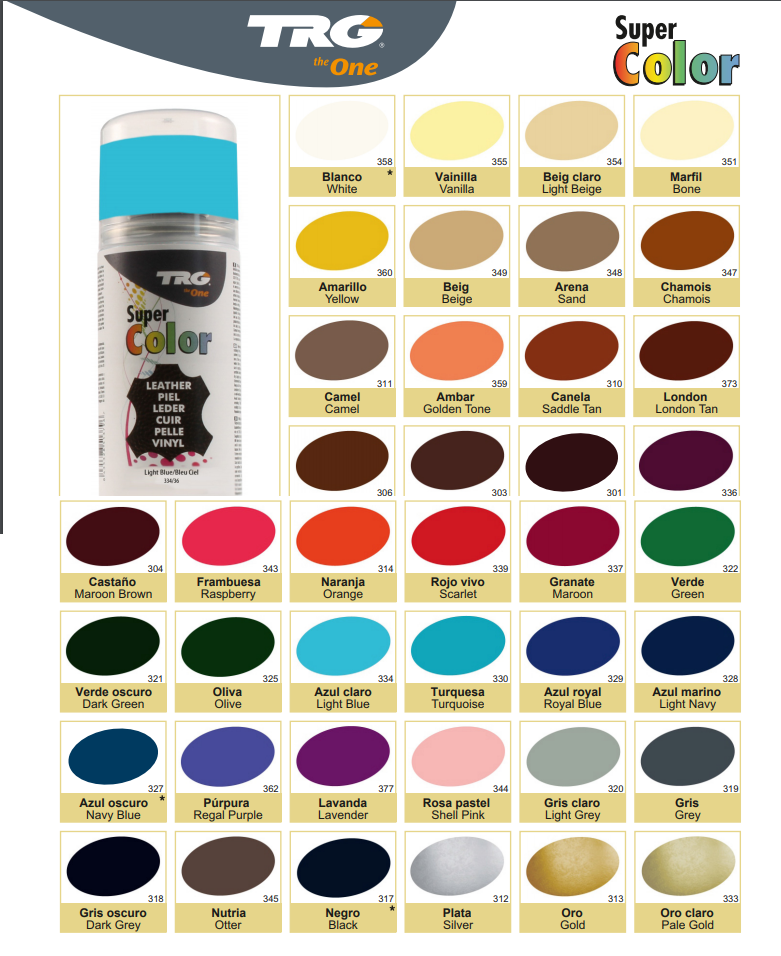 TRG Super Colour aerosol application for easy even colour coverage on leather surfaces