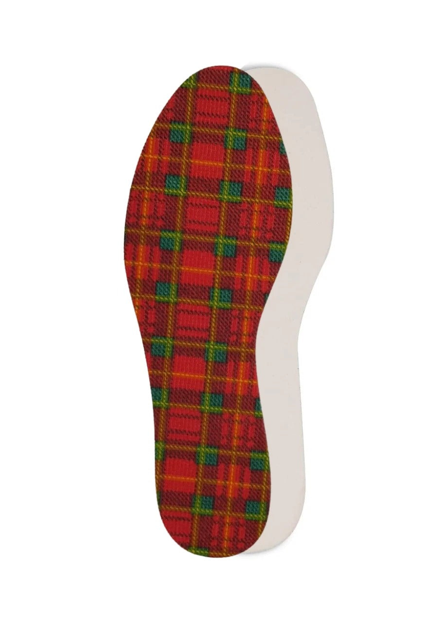 Red and green plaid insole on a white background