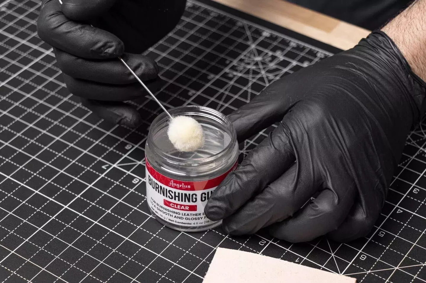 Clear formula Angelus Burnishing Gum for leathercraft