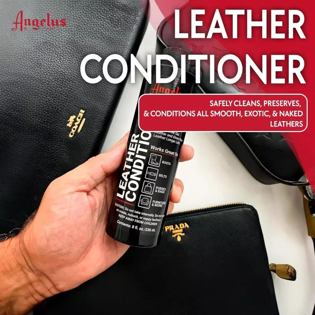 Close-up of Angelus Leather Conditioner application restoring suppleness to dry cracked leather goods and accessories