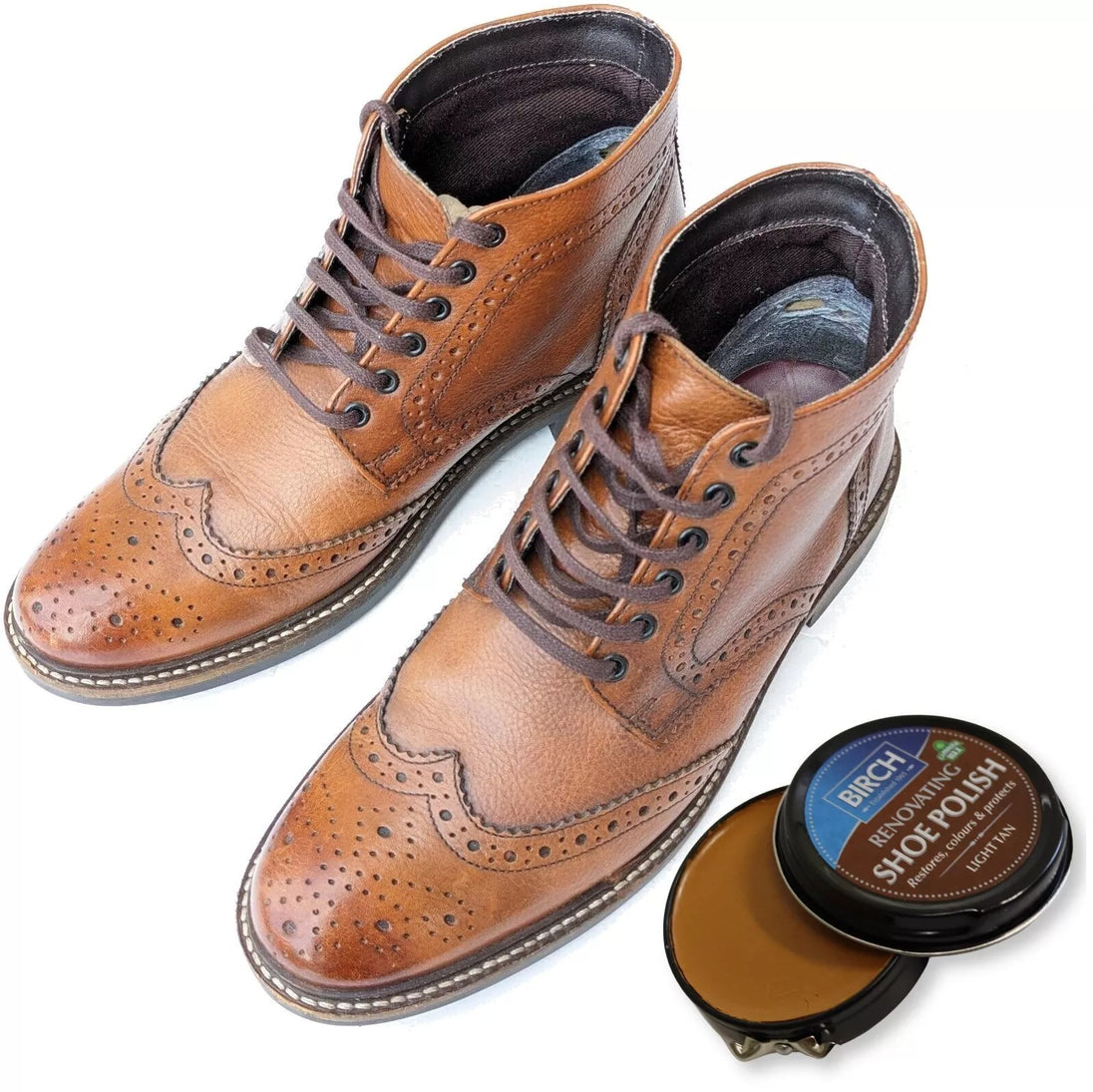 BIRCH Renovating Shoe Polish light tan for restoring colour and flexibility to leather